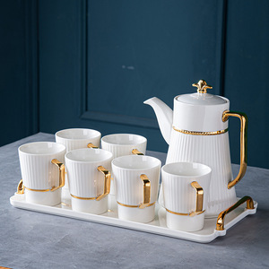 European-style <b>tea</b> <b>set</b>, high-end gift for the living room, gold-painted ceramic water <b>set</b>, <b>cup</b> <b>set</b>, <b>cup</b> handle and tray - Product Image 2