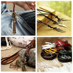 <span class=keywords><strong>Bracelet</strong></span> et collier en corde tressée en cuir <span class=keywords><strong>de</strong></span> vachette pleine fleur, faits main, DIY - Product Image 1