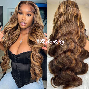 Perruques frontales blondes en dentelle 13x4 sans colle, cheveux humains Remy, texture Kinky Straight douce, densité 180, avec mèches, vente en gros - Product Image 1