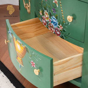 <span class=keywords><strong>Buffet</strong></span> en <span class=keywords><strong>bois</strong></span> massif peint à la main, armoire d'appoint vert <span class=keywords><strong>vintage</strong></span>, 3 tiroirs, 2 portes, style campagne française, meuble de rangement pour salon - Product Image 3