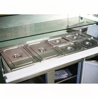 Gewerblicher 3-Türiger Salatvorbereitungs-Kühltresen aus Edelstahl mit Gebogener Glasscheibe für Restaurants und Buffets, 478L Automatisch