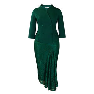 ชุดเซ็ต 2 ชิ้น เสื้อผู้หญิงสไตล์ OL แต่งลูกไม้ กระโปรงจีบ แอฟริกัน แฟชั่น - Product Image 6