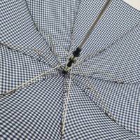 Parapluie pliant semi-automatique compact à 8 baleines, motif vichy bleu et blanc, pour usage quotidien, avec poignée longue manuelle et crochet en J