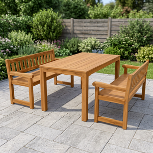 Modern Teak Wood Outdoor Dining <b>Table</b> Set with Garden <b>Bench</b> Patio Furniture for Hotel Villa Resort - Product Image 4
