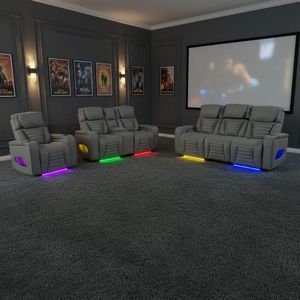 Ensemble de canapés inclinables Chesterfield carrés intelligents, table rabattable extensible, lumières LED, charge USB, espace de rangement - Moderne - Product Image 2