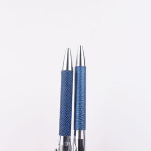 Stylo en cuir bleu et acier inoxydable - Product Image 4