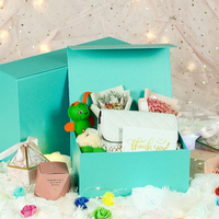 Boîte à vêtements de mariage en papier rigide pliable avec fermeture magnétique bleue de luxe personnalisée, boîtes cadeaux avec ruban