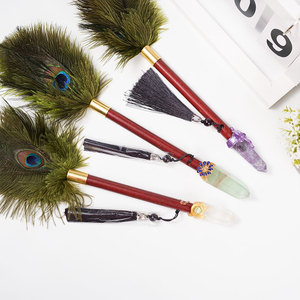 Wholesale Peacock Feathers Magic Crystal <strong>Wand</strong> <strong>Witch</strong> Natural Rose Quartz Stones <strong>Wand</strong> Reiki Healing Crystal <strong>Wands</strong> for Spiritual - Product Image 1