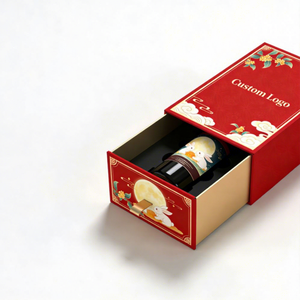 Caja de Regalo de Lujo con Acabado Metálico FX Rojo Vino de Medio Otoño, Papel con Estampado Dorado y Cajón Personalizable - Product Image 2