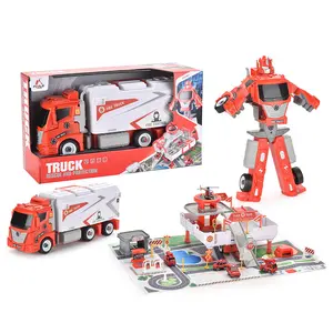 Multi-Functional KIds Assembly Parking Lot Set 3 in 1 Deformed Stunt Car Toys Fire Engine Truck Toy Robot