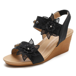 <span class=keywords><strong>Sandalias</strong></span> de cuña para mujer Bohemia flor punta abierta plataforma de gladiador romano tacón alto Casual verano elegante playa <span class=keywords><strong>sandalias</strong></span> de mujer - Product Image 4