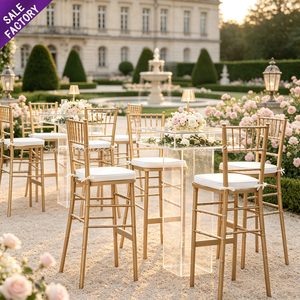Chaise de mariage empilable en métal doré, tabouret haut, chaise de bar Tiffanie Chiavari, mobilier de Foshan - Product Image 1