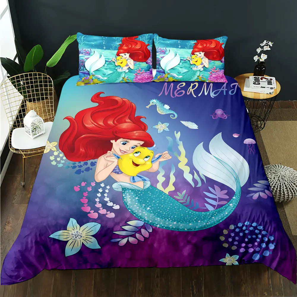 3D Princess bedding Ariel Mermaid super soft microfiber duvet cover set double bedding set