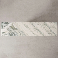 Console d'entrée en marbre veiné vert, plateau flottant rectangulaire, pieds en pierre sculptée ondulée, pour la maison de rêve