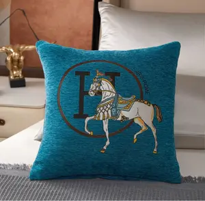 JA Wholesale Luxury Modern Style Horse Embroidery Throw Pillow Solid Knitted Cushion Cover Hotel Couch Sofa Living Room Bedroom