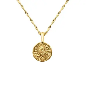 Minimalist ische 18 Karat vergoldete Schlüsselbein kette Mond münze 925 Sterling Silber Halskette für Frau