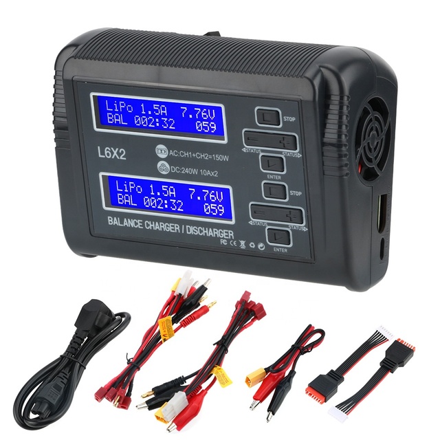 HTRC L6x2 Balance Charger AC 150W / DC 240W Dual Channel 10A RC Charger Discharger for LiPo LiHV LiFe Lilon NiCd NiMh Pb Battery