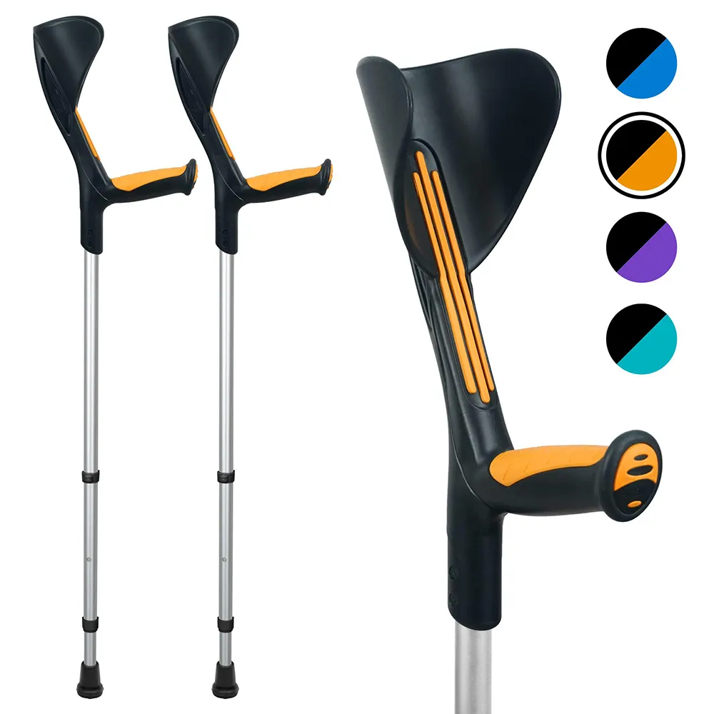Black Tall Elderly Elbow Crutches Aluminum Bi Material For Kids