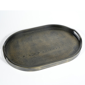 Nouvelle assiette à thé en cuivre de style chinois et japonais / Assiette ovale en plastique imitation bois pour barbecue domestique / Assiette à eau à motifs multiples - Product Image 5