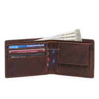 Dompet Kulit Sapi Vintage Crazy Horse untuk Pemburu, Dompet Lipat Dua dengan Pola Hewan Berukir Laser dan Kompartemen Koin dengan Kancing.