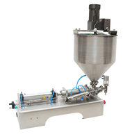 Remplisseuse à piston semi-automatique avec trémie de mélange pour liquides visqueux (boissons, sauces chili, confitures, crèmes, ketchup) et flacons