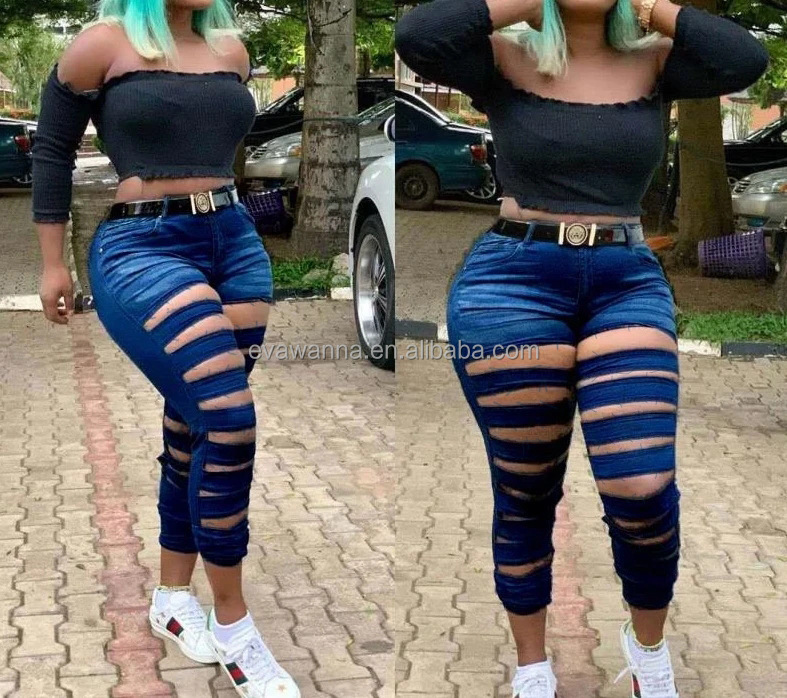 jean high heels jeans sexy woman hole elastic denim ripped stretch sheath pencil pants