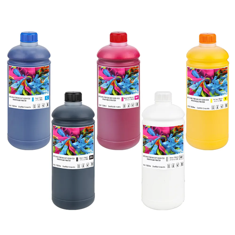 Winnerjet Factory Price 5 Colors 1000ml Textile pigment Ink Dtg Ink For I3200 4720 L800 L805 4800 Dx5 Dx7 Digital Printing