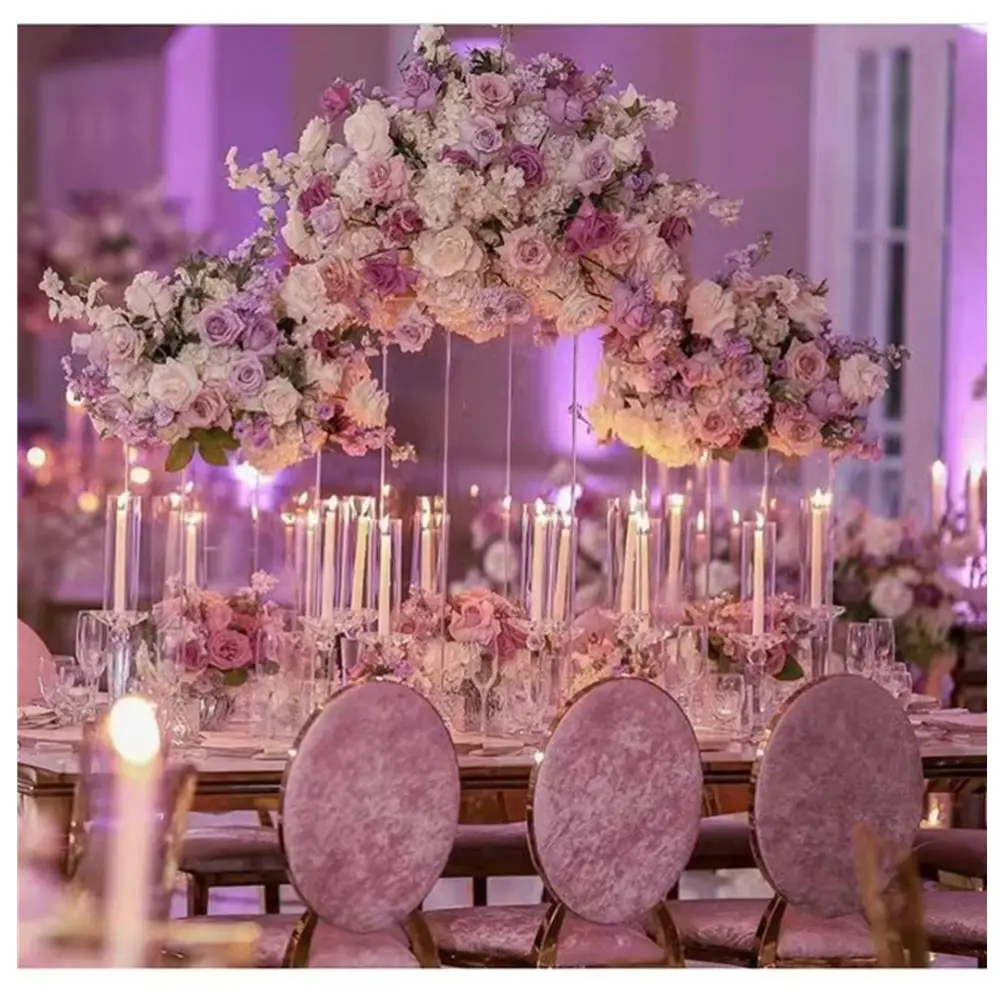 Bola de flores artificiales de tela grande, centro de mesa de boda