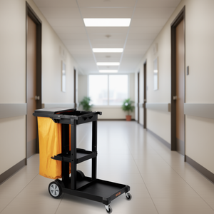 Carrito de Limpieza Vevor de 3 Niveles, con Bolsa de 25 Galones, 47 x 20 x 38.6 Pulgadas, Negro y Amarillo, Uso Comercial - Product Image 2
