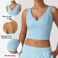 Sm2528-1 Débardeur de yoga sexy à col en V avec bretelles fines réglables, soutien-gorge intégré, haut de sport moulant pour filles, sous-vêtement de fitness