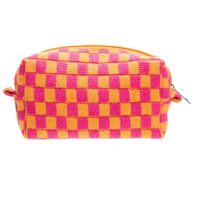 Sac de rangement portable à grande capacité avec fermeture éclair, motif échiquier, en tissu gaufré doux et moelleux, idéal pour cosmétiques et articles de toilette – Nouvelle collection tendance