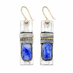 Orecchini vintage blu e bianchi con texture, regali creativi da donna per feste - Product Image 1
