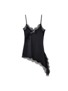 Vestido Sexy para mujer, Patchwork, borde de encaje, cuello en V, dobladillo Irregular, tirantes, Vestidos largos, nueva moda 2025, Vestidos de fiesta - Product Image 2