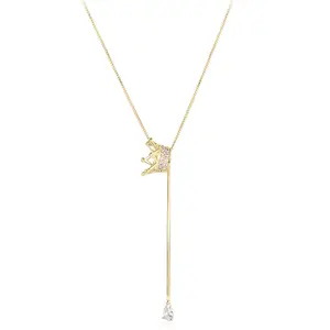 2021 Korean Hip Hop Women's Stainless Steel Gold-plated Color Preserving Chain Crown Diamond Pendant Necklace
