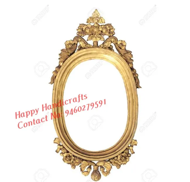 Latest design vintage style handmade wood mirror golden oval shape frame