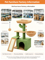 Tour pour chat compacte vert beige en forme de cactus avec rampe à gratter en sisal, hamac, niche fermée et perchoir de fenêtre, mobilier d'intérieur pour chat