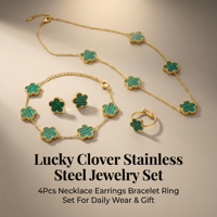 Vente en gros de bijoux en acier inoxydable multicolores, ensemble de 4 pièces, collier, boucles d'oreilles, bracelet, bague, cadeau pour femme, petite amie