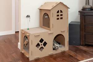 Rumah garuk kucing multi tingkat kustom rumah mainan goresan kucing lucu besar dalam ruangan rumah kardus untuk kucing - Product Image 2