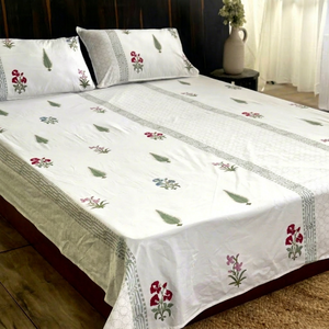 Parures de lit indiennes artisanales avec taies d'oreiller, 300 fils, 100% coton, lavables en machine, pour usage hôtelier - Product Image 1