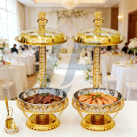 Plat de service de luxe en acier inoxydable doré 8L avec couvercle suspendu, chauffe-plats pour buffet, équipement de restauration pour hôtels et mariages