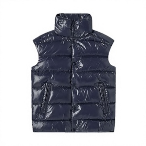 Chaleco Acolchado Azul Marino para Hombre, Cuello Alto, Cierre de Cremallera, Transpirable, Cortavientos, Informal, Ropa de Invierno, Color Sólido, Largo Regular - Product Image 1