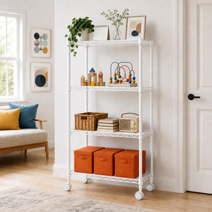 MZG Entrepôt Local Nouveauté 2026 Étagère de Rangement Métallique Blanche à 4 Niveaux pour Jouets de Chambre d'Enfant avec Roues - Product Image 2