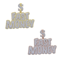 Collier hip hop de luxe bling-bling pour hommes, pendentif rectangulaire plein glacé, dollar d'argent rapide