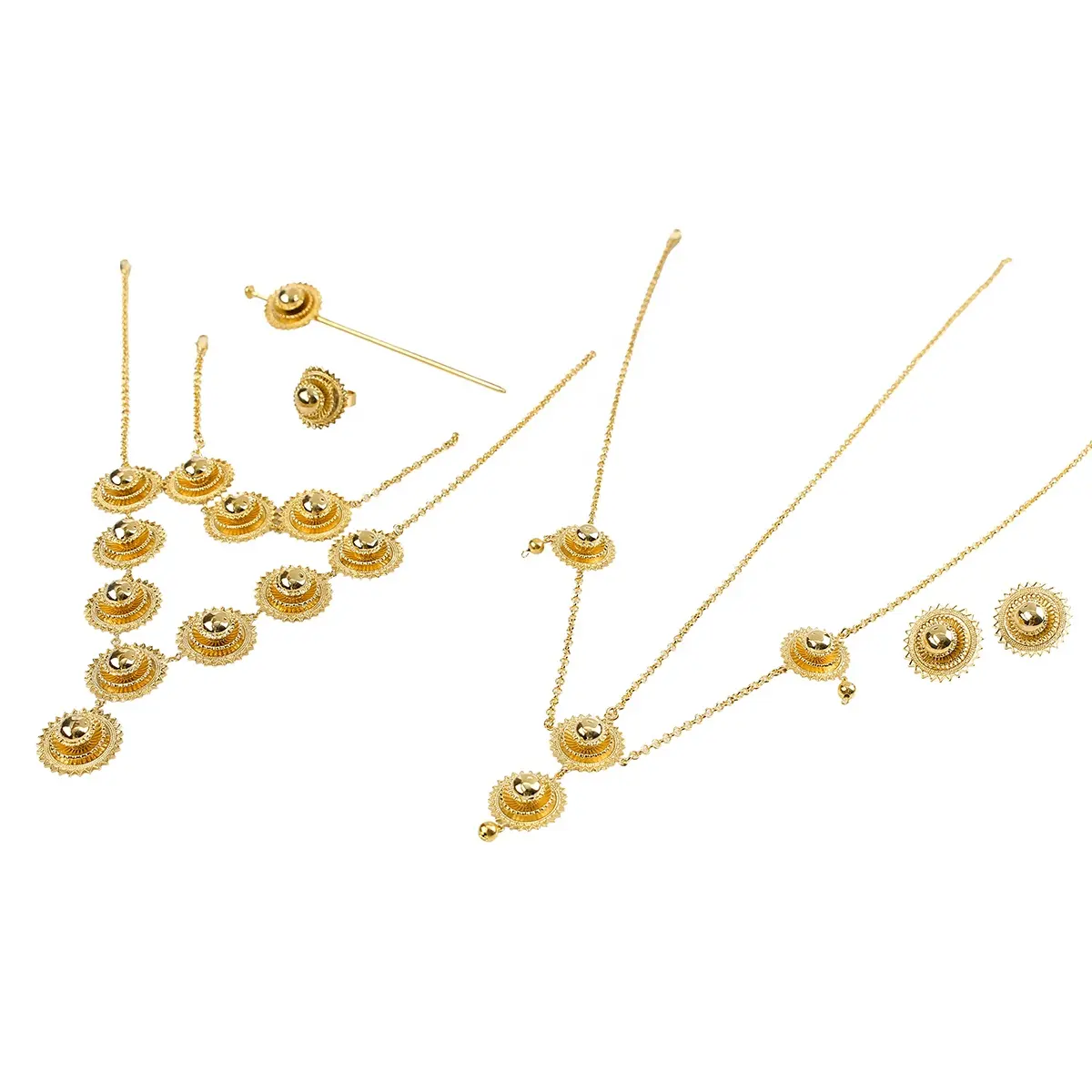 Conjunto de joias de cabelo ethiopia, conjunto de joias de 22k cor dourada em 6 peças africano, etiopia, melhores presentes de joias para mulheres