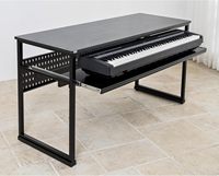 Music Recording Studio Desk with Piano Keyboard Tray, Recording Studio Workstation Table with Stands, Bottom Shelf