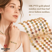 Colliers trèfle multicolores en cristal, breloques en acier inoxydable plaqué or 18 carats PVD, collier tennis arc-en-ciel, bijoux de mode pour femmes