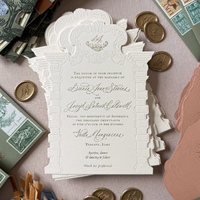 Ensemble de cartes de visite découpées sur mesure avec pompon, invitation, RSVP, menu, impression en héliogravure, papier fantaisie personnalisé, estampage à chaud