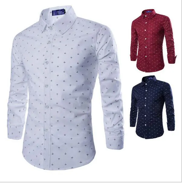 Cheapest mens shirts wear formal shirt new model casual all-match anchor printing long sleeve men's shirts for men