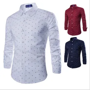 Cheapest fashion new model men's formal printing design with stand collar Shirts for men with long sleeve button up placket mens