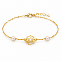 Bracelet personnalisé en perles de fleur de lotus plaqué or 18 carats en acier inoxydable, bijoux de mariage pour mariée et demoiselle d'honneur, cadeau de Noël